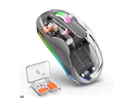 Coteci Dual Receiver Crystal silent mouse with RGB lights, 5.1 Bluetooth dual receiver USB A & Type-C 2.4G 2400 DPI